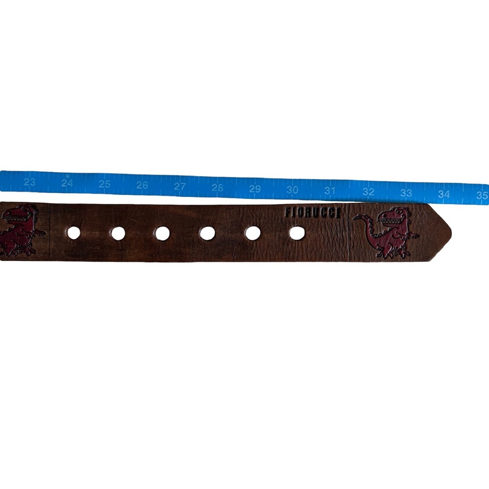 Fiorucci Vintage Kids Brown Leather Red T-Rex  Engraved Logo Belt Size M‎ 24-30 - Picture 11 of 12